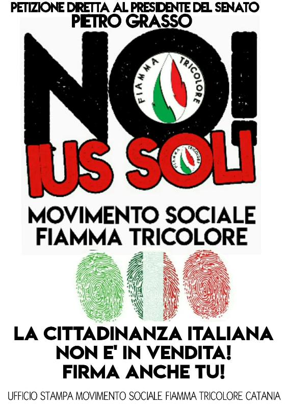 Petizione NO IUS SOLI del Movimento Sociale FT